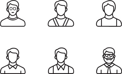 Minimalistic person profile vector illustration icons set. Male icon in flat outline and editable stroke line art.