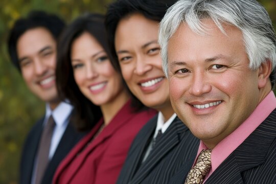 Smiling group of ethnically diverse businessmen and businesswome