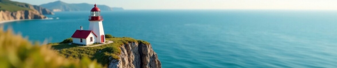 Miniature lighthouse on cliff, peaceful ocean view , miniature, photography, peaceful