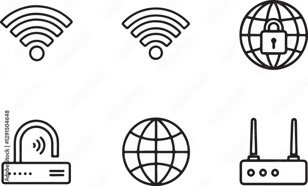 Poster minimalistic variant types of network vector illustration icons set. connection icon in flat outline