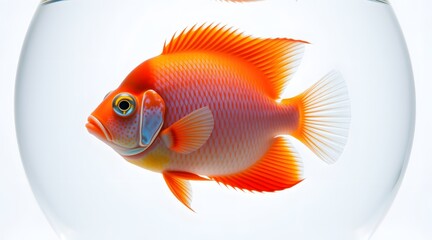 A vibrant orange fish gracefully swimming in a clear bowl, showcasing its beautiful fins and colors, creating a serene aquatic scene.   