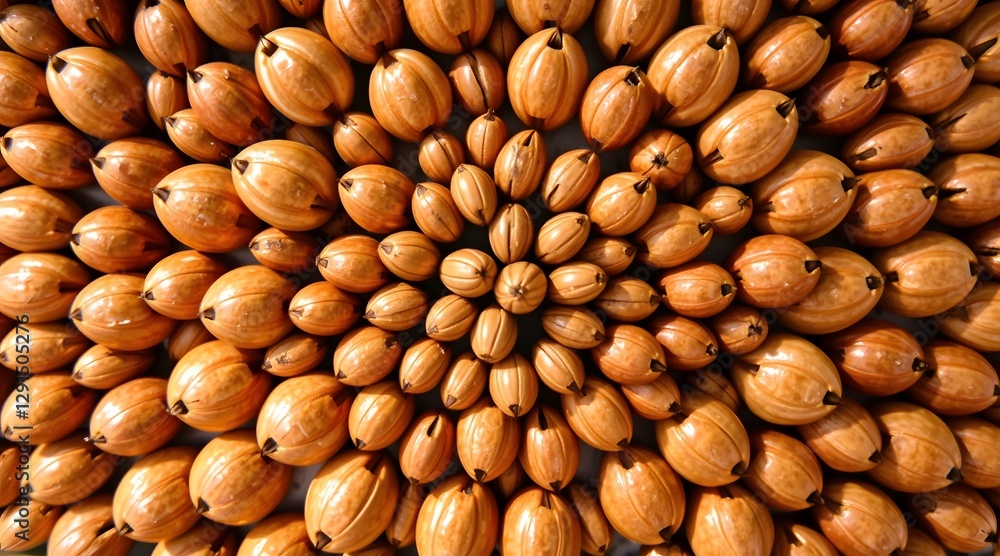 Aufkleber an intricate arrangement of nuts and seeds, creating a beautiful spiral pattern that highlights thei