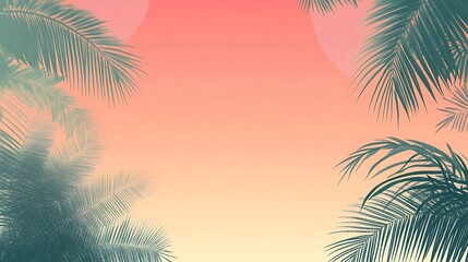 Naklejka premium Tropical Sunset Palm Leaves Background, Peaceful, Summer, Calm, Image for Relaxation and Holiday Advertising, Versatile