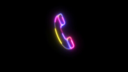 Neon incoming call animated Icon. Call Answer. Blue Phone Dial Symbol. Phone ring sign on black background. Handset icon animation. Neon communication icon.