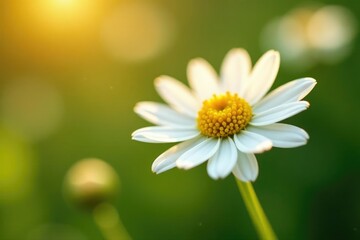 Fototapeta premium A delicate white chamomile flower blooms in the sun, gentle warmth, sunny spot