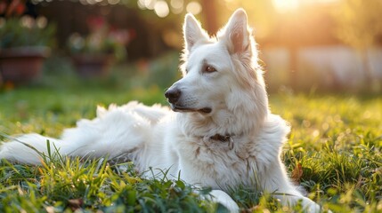 Majestic White Swiss Shepherd in Golden Hour