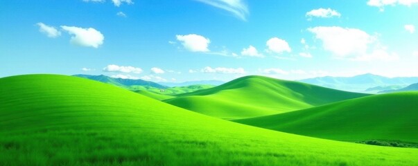 Obraz premium Rolling hills of vibrant green against a clear azure sky , earth, panorama, field