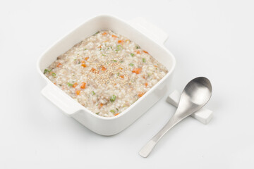  Sun porridge with meat and vegetables. Stir-fry chopped green onions and vegetables, then add rice...