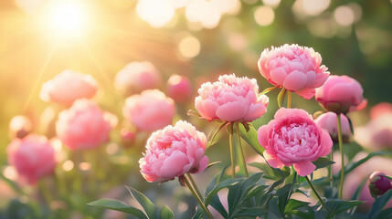 peony garden in full bloom, close-up view &ndash; ideal for floral backgrounds, wedding invitations, and romantic designs