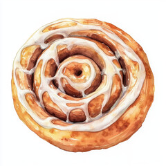 Fototapeta premium Delicious cinnamon roll with creamy icing, showcasing spiral design and golden brown color, perfect for dessert lovers
