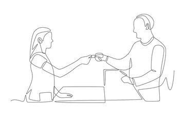 Checking in with clinic reception concept one-line drawing