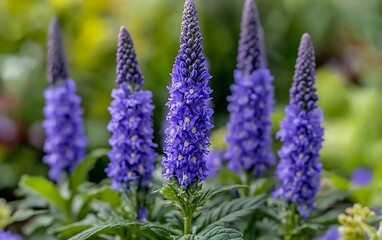 Fototapeta premium Vibrant purple flowers in garden bed