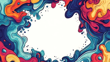 Abstract colorful liquid drips frame, blank space for design, graphic background
