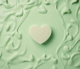 Heart-Shaped Soap on Swirled Cream Texture
