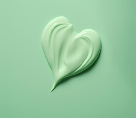 Smooth Cosmetic Cream in Heart Shape on Green Surface