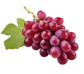Fototapeta premium Bunch of fresh red grapes with leaf on transparent background 