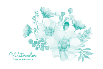 Mint Green Watercolor Flower Elements &ndash; Hand-Painted Floral Design