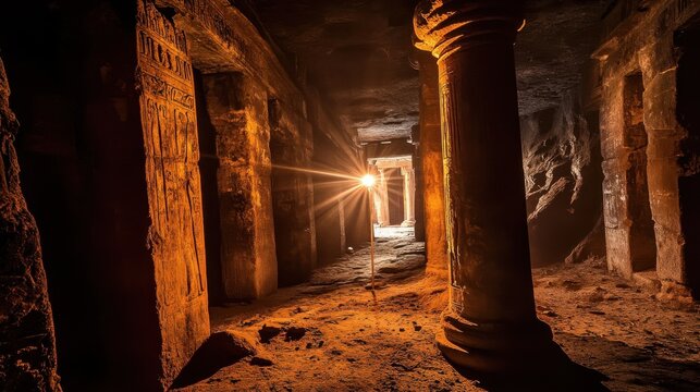 Ancient Egyptian Tomb Interior Illuminated By a Bright Light Source - Powered by Adobe