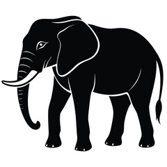 Fototapeta premium Elephant shilhouette,vector black color silhouette on a white background