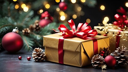 1. "Holiday Gift Box with Christmas Decorations: Abstract Background and Seasonal Design"