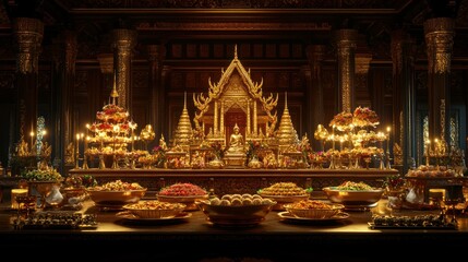 Obraz premium Golden Thai temple banquet hall