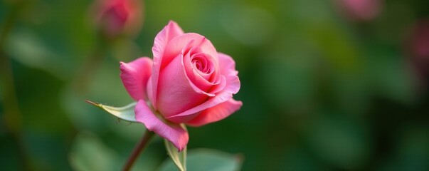 Unfurling pink rosebud, soft petals in garden , petals, fresh, photography