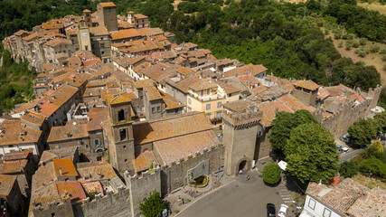 Aerial view of the historic center of Vitorchiano, located in the province of Viterbo, Italy.