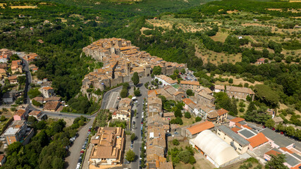 Fototapeta premium Aerial view of the historic center of Vitorchiano, located in the province of Viterbo, Italy.