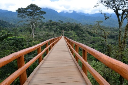 Suspension bridge in rainforest, Quindio botanical garden, Calarca, Quindio region, Colombia South America