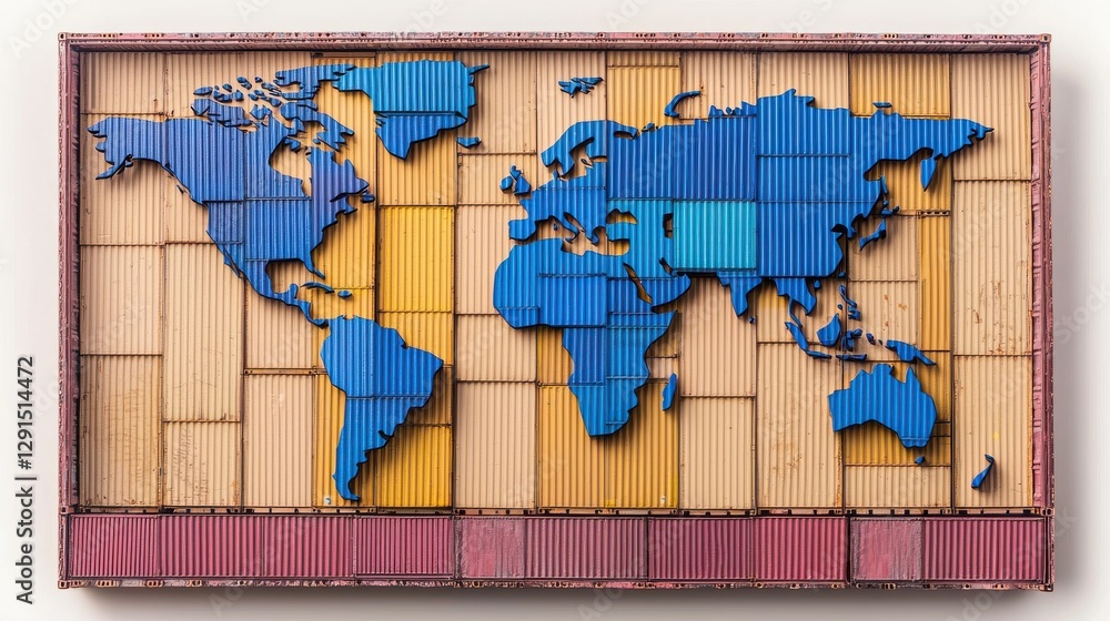 Poster global trade concept world map with shipping containers overview