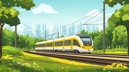 Obraz premium City train passing through parkland. Stock photo