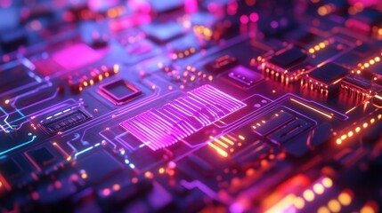 Fototapeta premium High-tech holographic digital pattern, futuristic neon circuits,