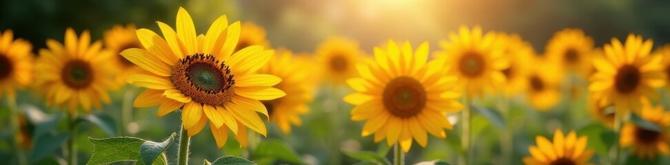 Fototapeta premium Vibrant rainbow sunflowers, close-up meadow view, colorful, summer, meadow