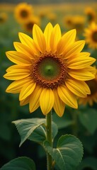 Obraz premium Vibrant sunflowers, glistening dew drops close-up, garden, field