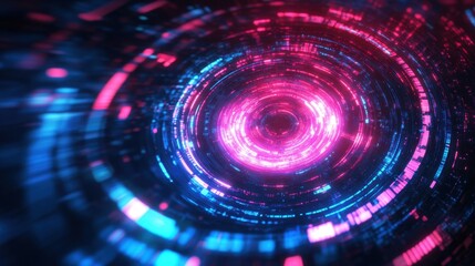 Obraz premium Holographic digital circles, futuristic neon geometry, glowing abstract tech aesthetic,