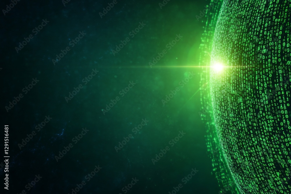 Aufkleber Technology computer cyberspace internet digital data network programming communication coding concept - Abstract green digital binary code matrix texture background