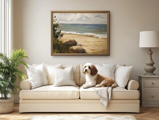 dog Yorkshire in cozy living room home