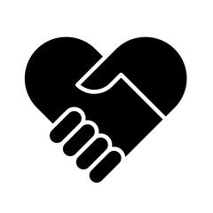 Handshake heart icon in glyph style