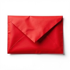Wrinkled red envelope, tattered edges, isolated on white Front view , design, mystery