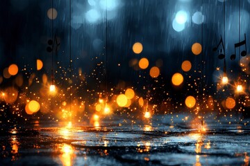 Dramatic rainstorm illuminated by a cluster of bright lights creating a stunning visual of nature's power and beauty