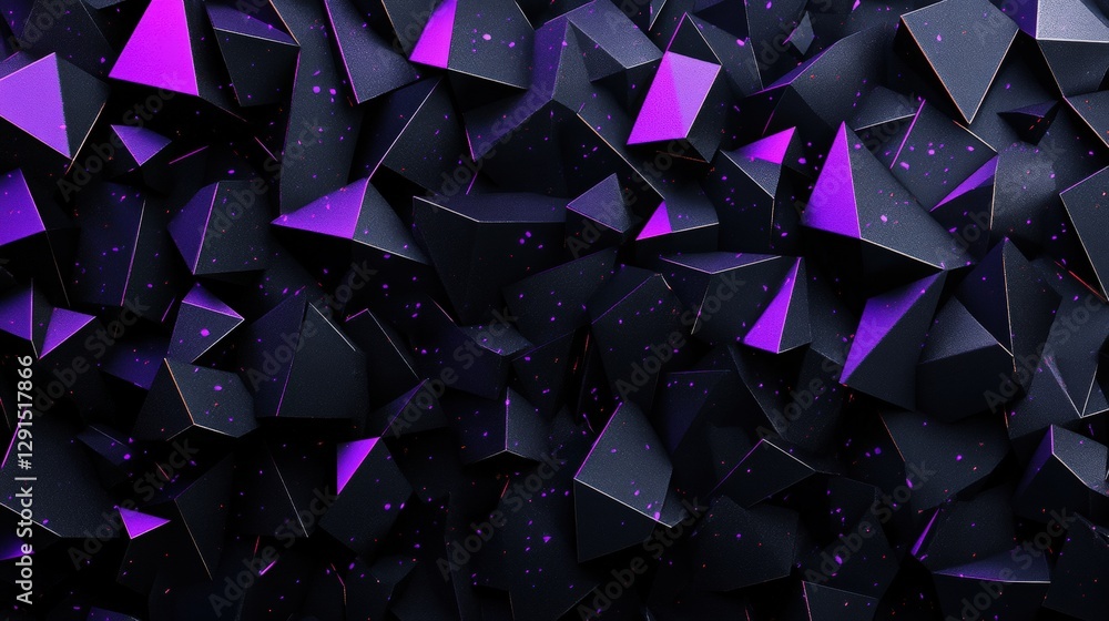 Poster purple and black background with small triangles and photo elements for graphic design and presentat