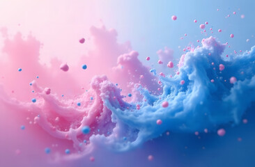 Abstract image with blue and pink particles flowing over soft pastel background. motion, digital, texture, gradient, vibrant, dynamic
