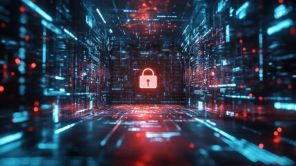 Quantum computing security, encrypted data visualization, cybersecurity AI, futuristic defense system,