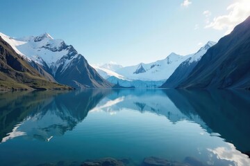 Glaciers and mountains reflected in a serene Arctic lake, glacier reflection, peaceful, Svalbard