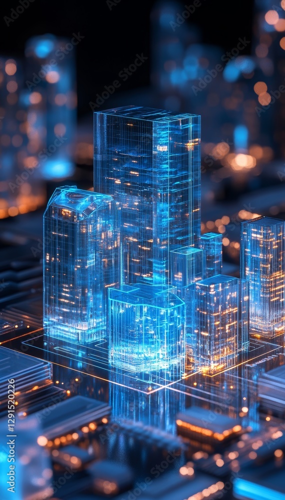 Poster illuminated glass architecture a conceptual 3d rendering of translucent cube homes for real estate