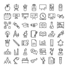Education icons school, learning, study, supplies, knowledge, tools, classroom, equipment, resources