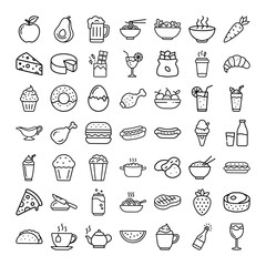 Food Icons Drinks, Fruits, Vegetables, Desserts, and More