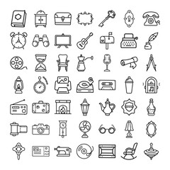 Vintage Outline Icons Retro Objects, Home Decor, and Antiques