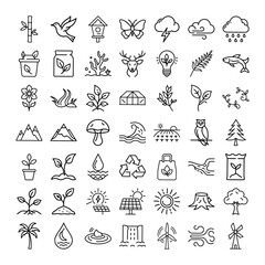 Nature Icons Ecology, Sustainability, Environment, Renewable Energy, Plants