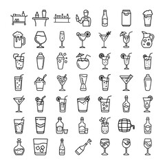 Cocktail Bar Icons Drinks, Glasses, Bottles, and Bar Equipment